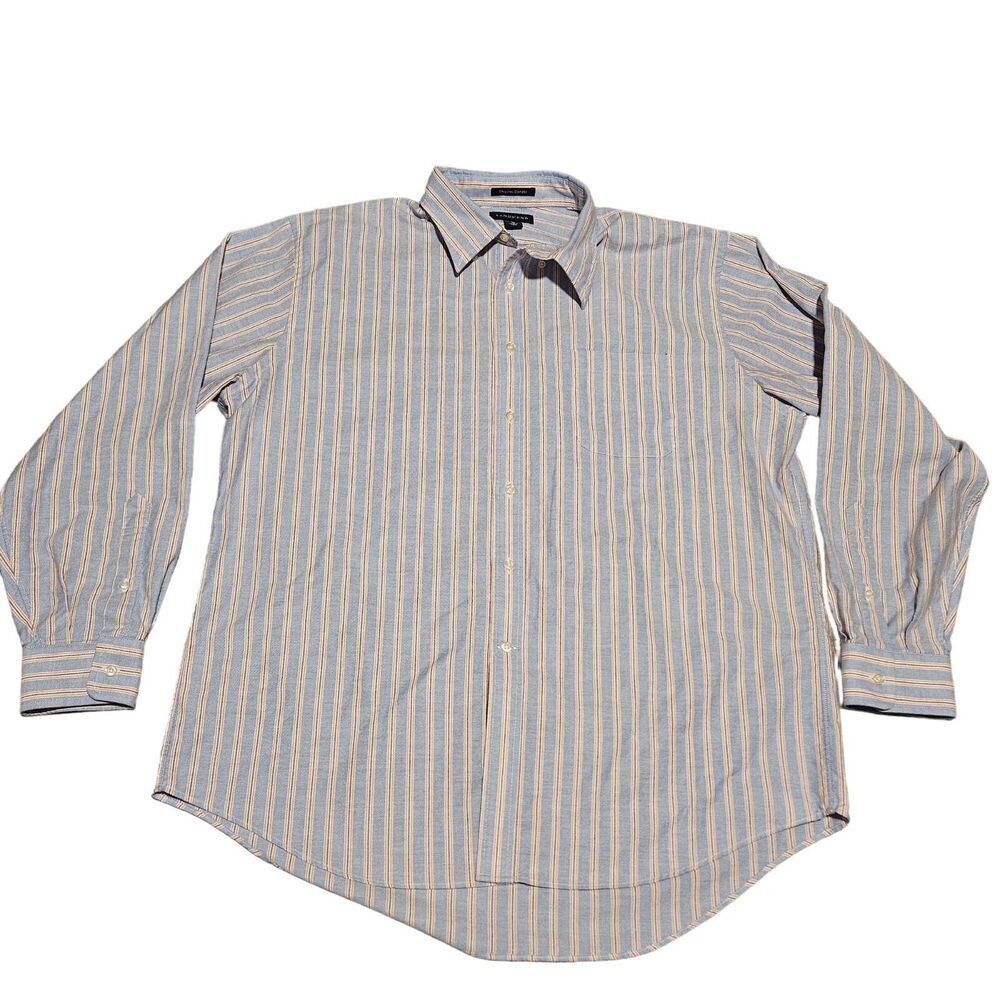 Lands' End Original Oxford Men's Striped Long Sleeve Button Down Shirt Size XL